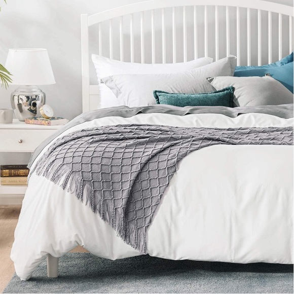 Grey Diamond Tassel Knit Throw Cozy Fringe Patterned Fall/Winter Dorm Blanket - Picture 4 of 16